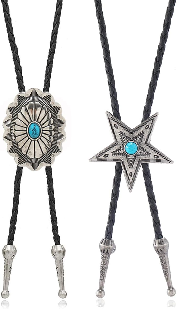 FGSS Vintage Turquoise Bolo Tie For Men - Western Cowboy Colored Oval Bola Necktie Retro Leather Necklace for Men Women - Image 1